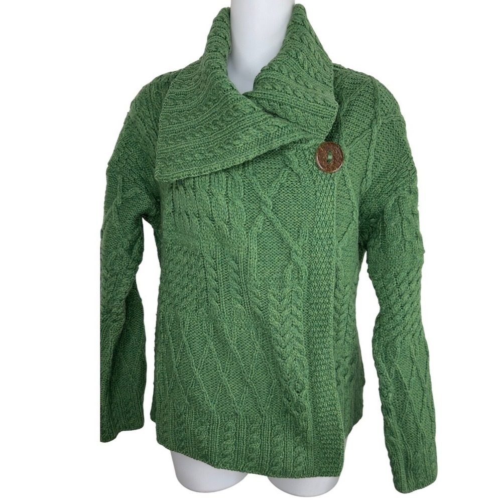 Green Cable Knit Asymmetrical Cardigan Sweater